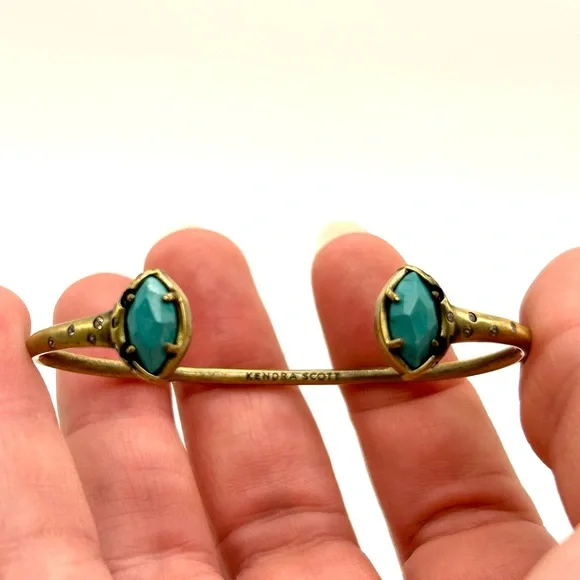 Kendra Scott Laura Pinch Cuff Bracelet in Antique Gold & Variegated Turquoise - Picture 8 of 13